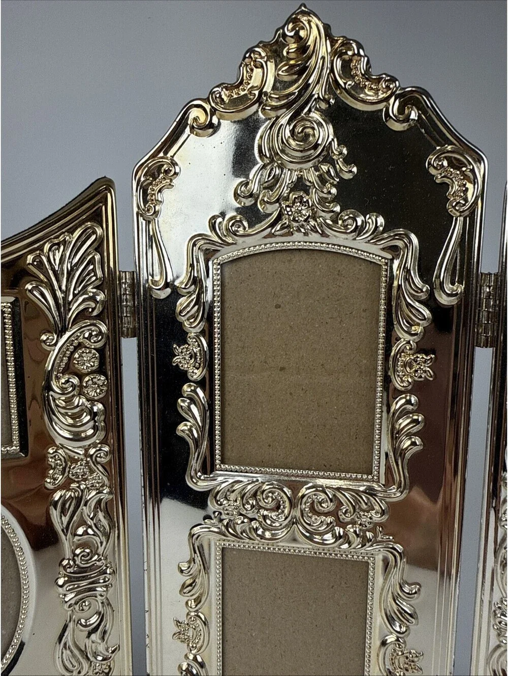 Vintage Godinger Silver Plate Tri‑Fold Photo Frame Rococo Style 7 Openings